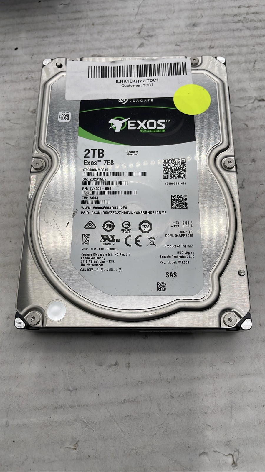 Seagate Exos 7E8 2TB ST2000NM0045 SAS 7200RPM Enterprise HDD 3.5" Silver Unit
