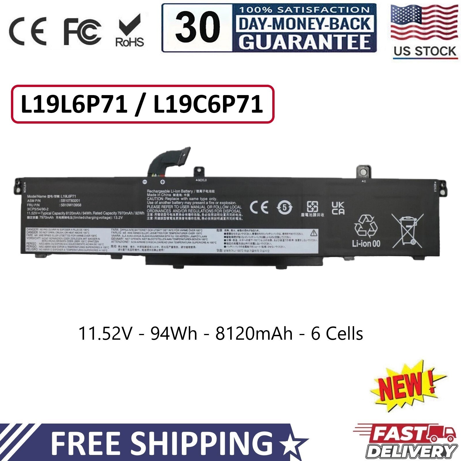 New L19C6P71 battery For Lenovo ThinkPad P15 P17 2nd Gen L19L6P71 5B10W13958