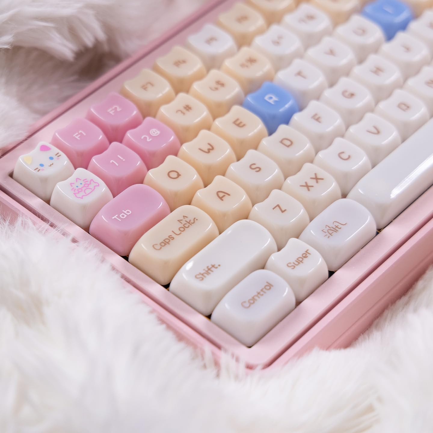 Crystal Keycaps Pink Cat 130 Keys Transparent Mao Profile Mechanical Keyboard