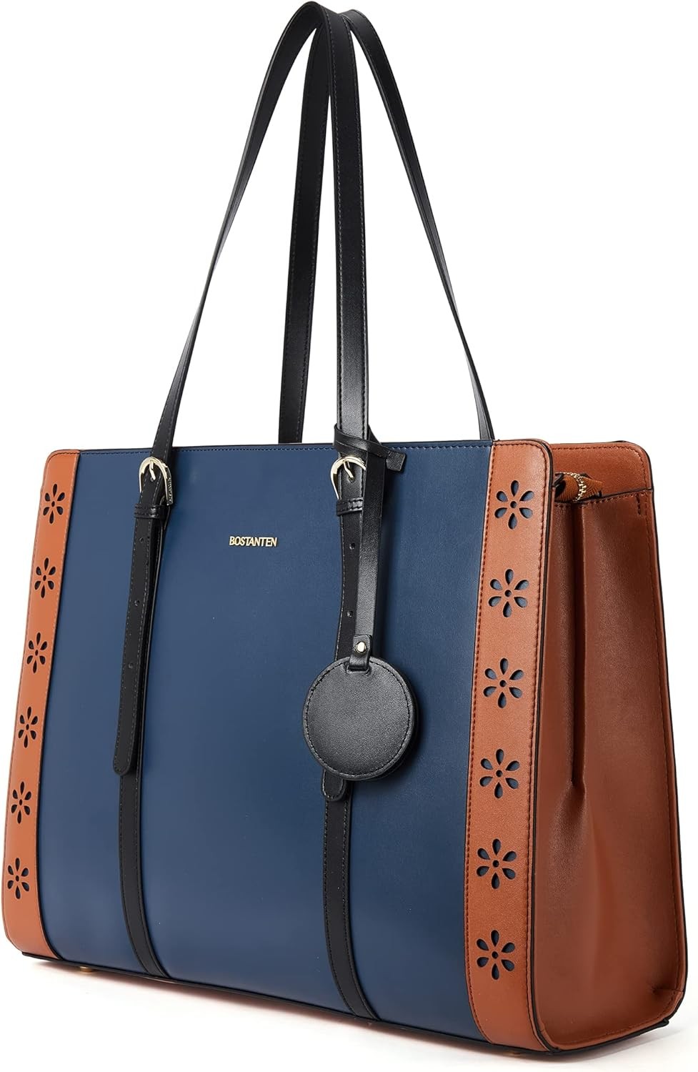 BOSTANTEN Laptop Bag for Women 15.6 inch Computer Leather Blue&amp;brown 