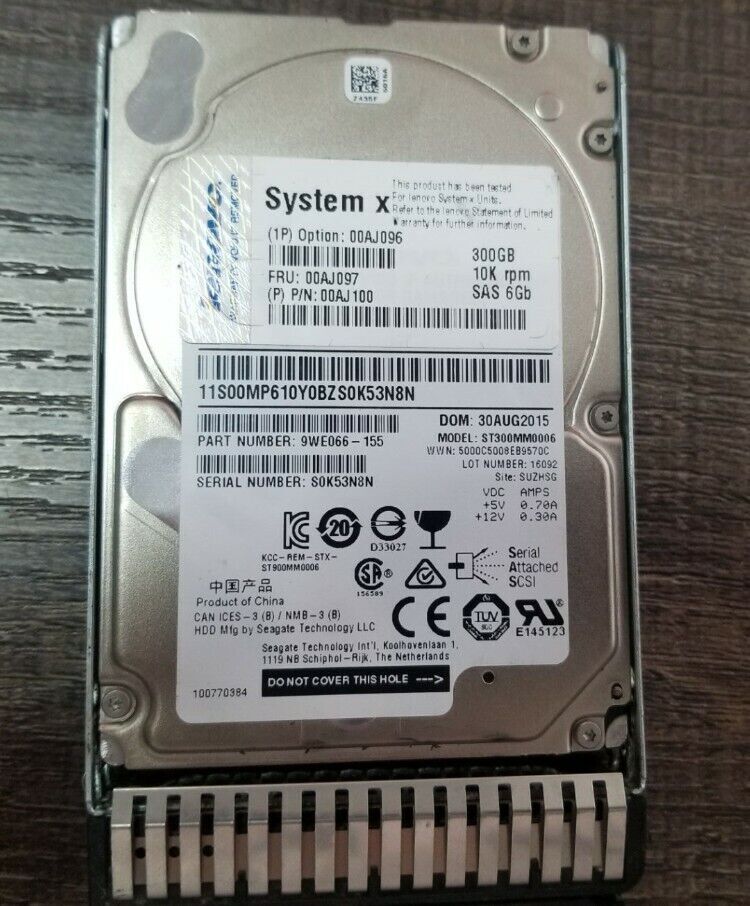 New IBM 00AJ097 00AJ096 300GB 10K 2.5" 6G SAS G3 Hot Swap Server HDD