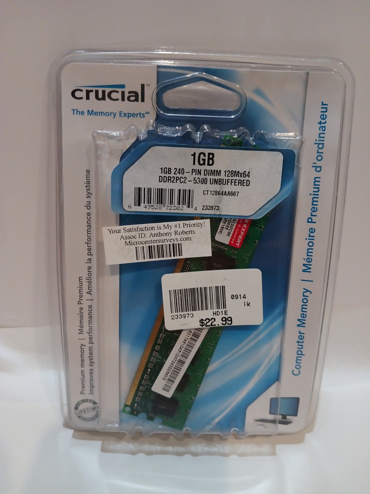 Crucial RAM 1GB DDR2 667  PC2-5300 DDR DIMM CT12864AA667 For Desktop New in Box