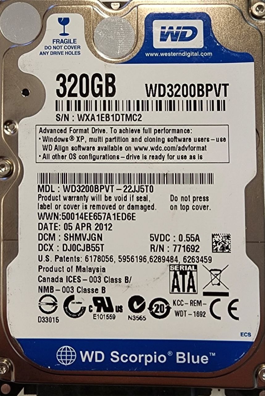 Western Digital WD3200BPVT-22JJ5T0 2.5 in 320 GB SATA Hard Drive  - Tested