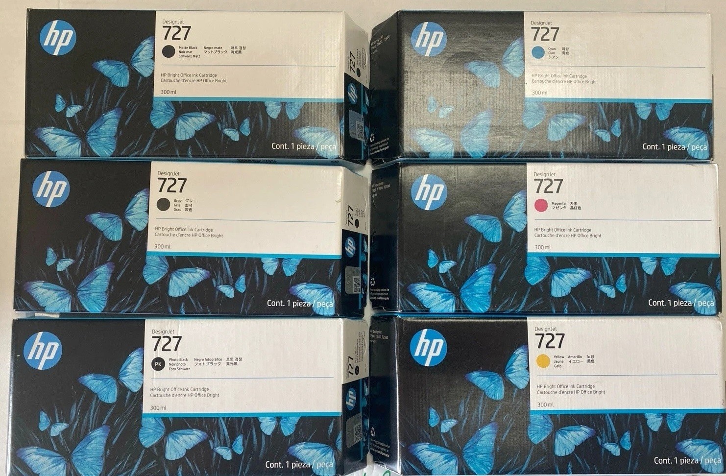 Set 6 New Genuine Factory Sealed HP 727 HI YIELD Ink Cartridges 300ml 2021-2024