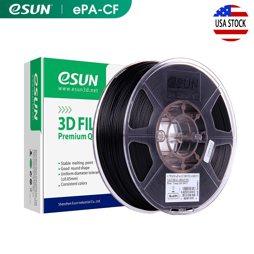 eSUN 3D Printer Filaments Carbon Fiber Filled Nylon PA-CF Filament 1.75mm 1KG US