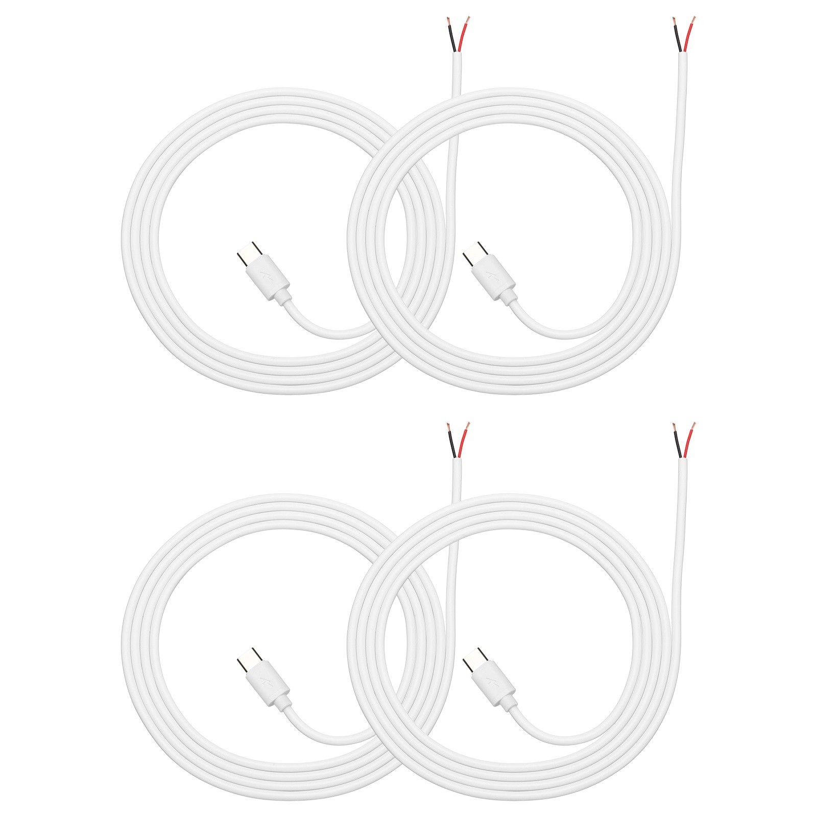 4Pcs 1m/3.28Ft USB C Pigtail Cable, 5V 2.4A Type C to 2 Pin Wires, White