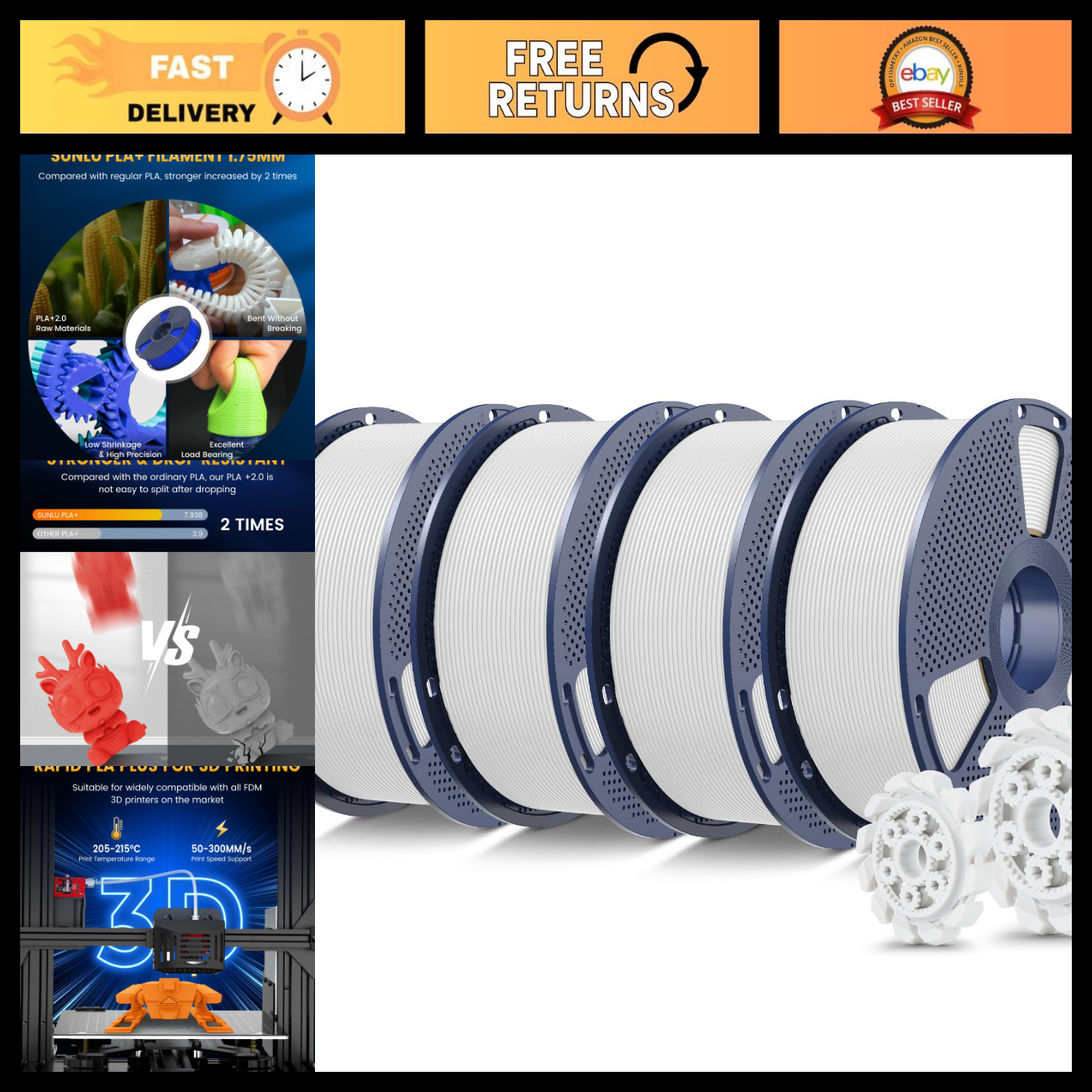 High-Quality White PLA+ 3D Printer Filament 4-Pack (4KG) for Smooth Printing