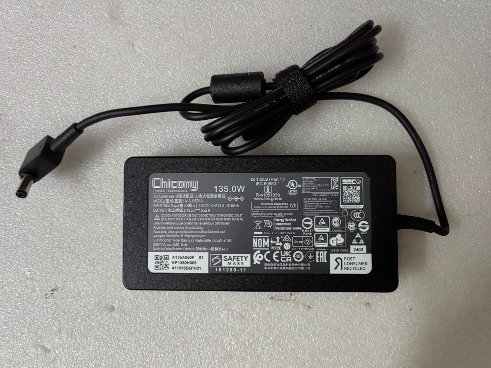 For Acer Aspire C27-1700 27" AIO 19.5V 6.92A 135W A18-135P1A AC Adapter Original