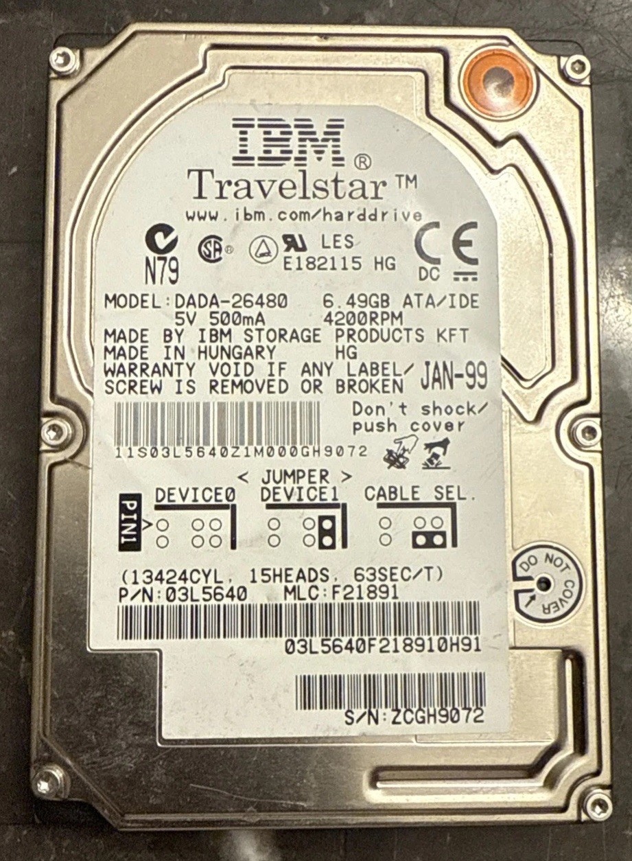 IBM 6.49GB Hard Drive Travelstar DADA-26480 2.5” IDE PATA HDD 03L5640 Tested
