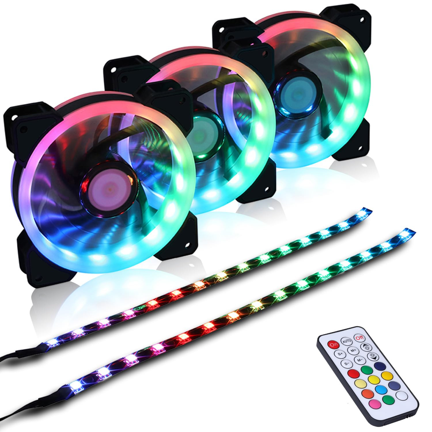 DS 120MM Ring RGB Case Fans with Controller for PC Cases, Computer Case ATX Full