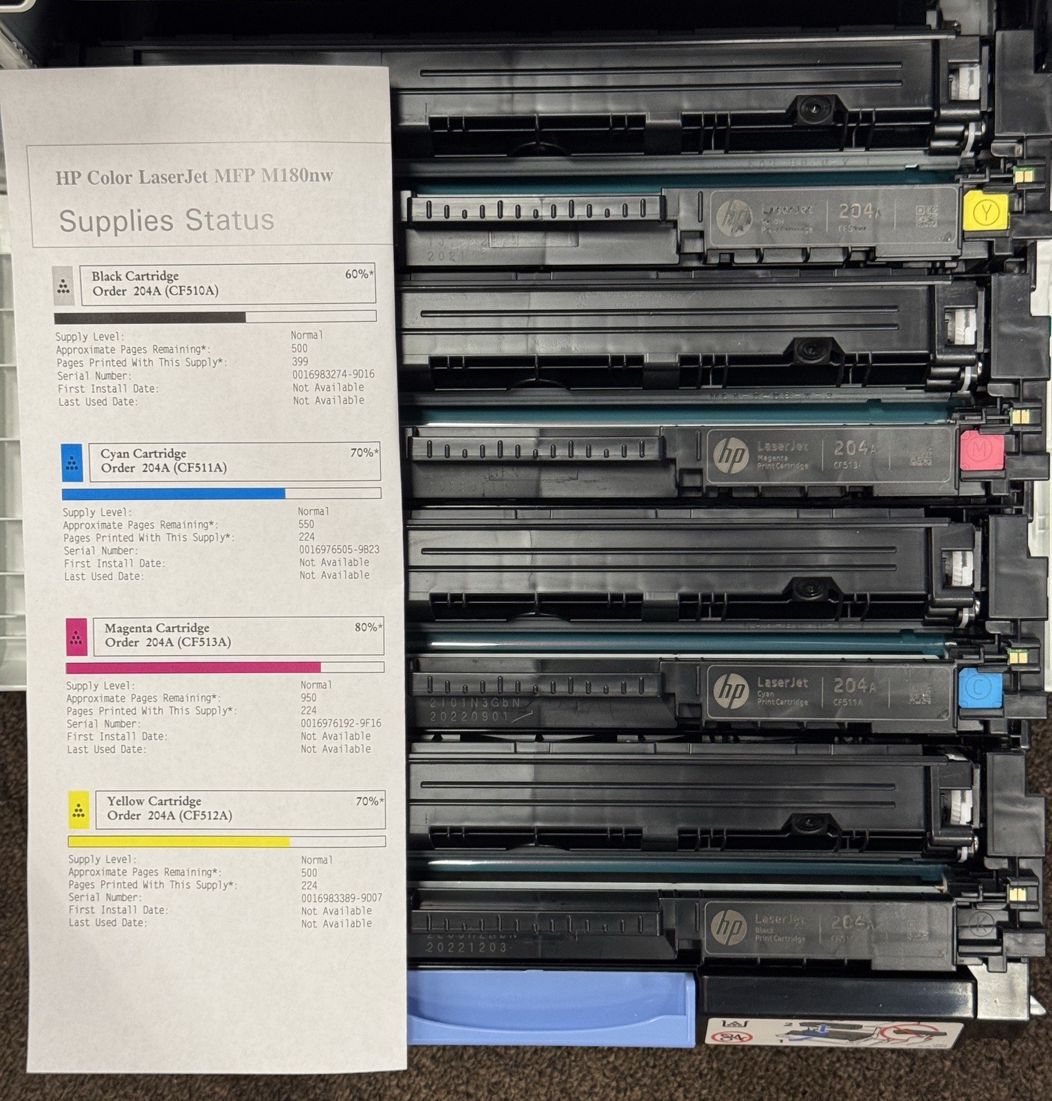 LOT of 4 HP 204A Black Cyan Magenta Yellow Toner Set CF510A CF511A CF512A CF513A
