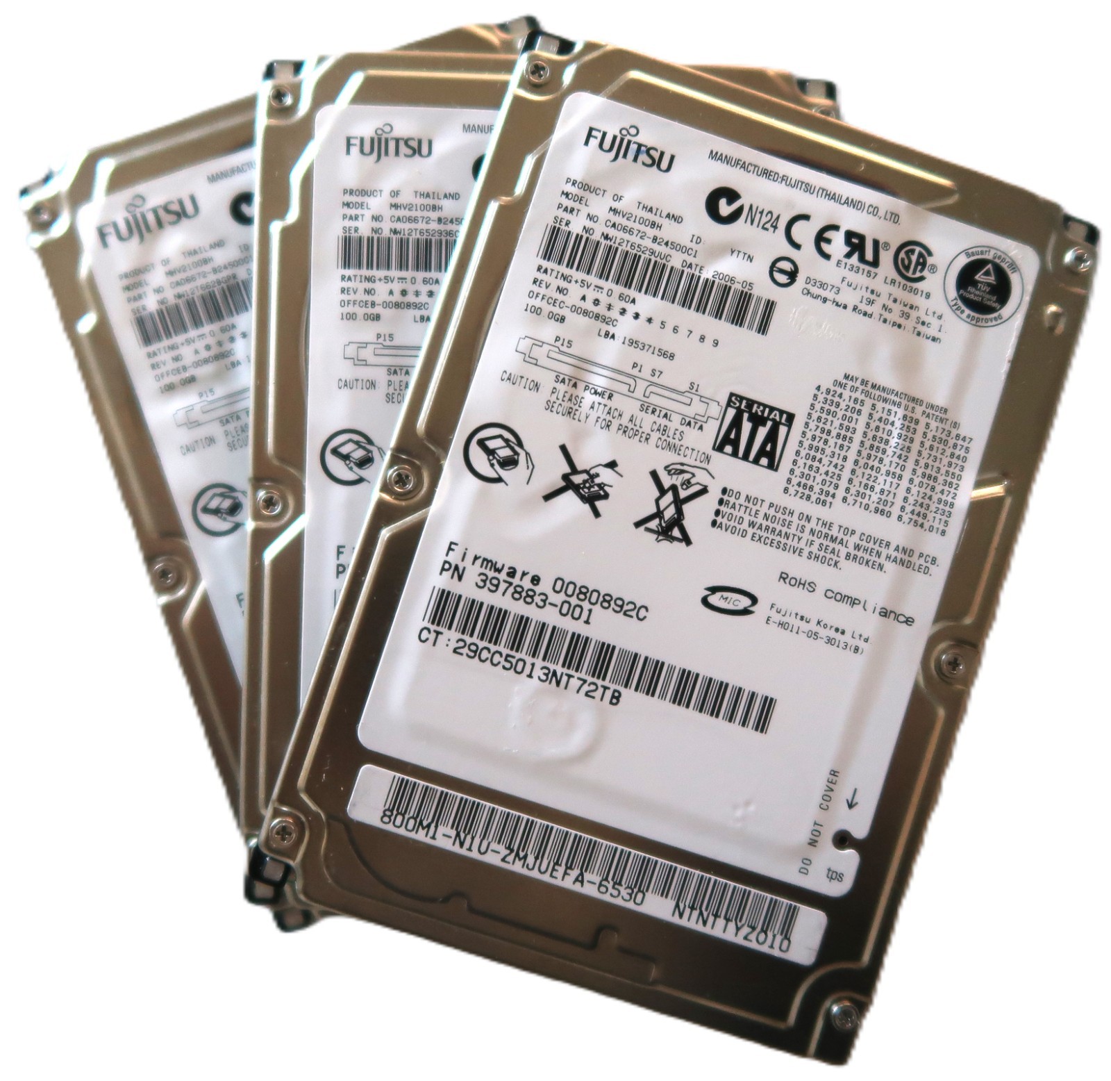 *Lot of 3* Fujitsu MHV2100BH CA06672 5400rpm 8MB 1.5Gbps 2.5" 100gb Sata HDD