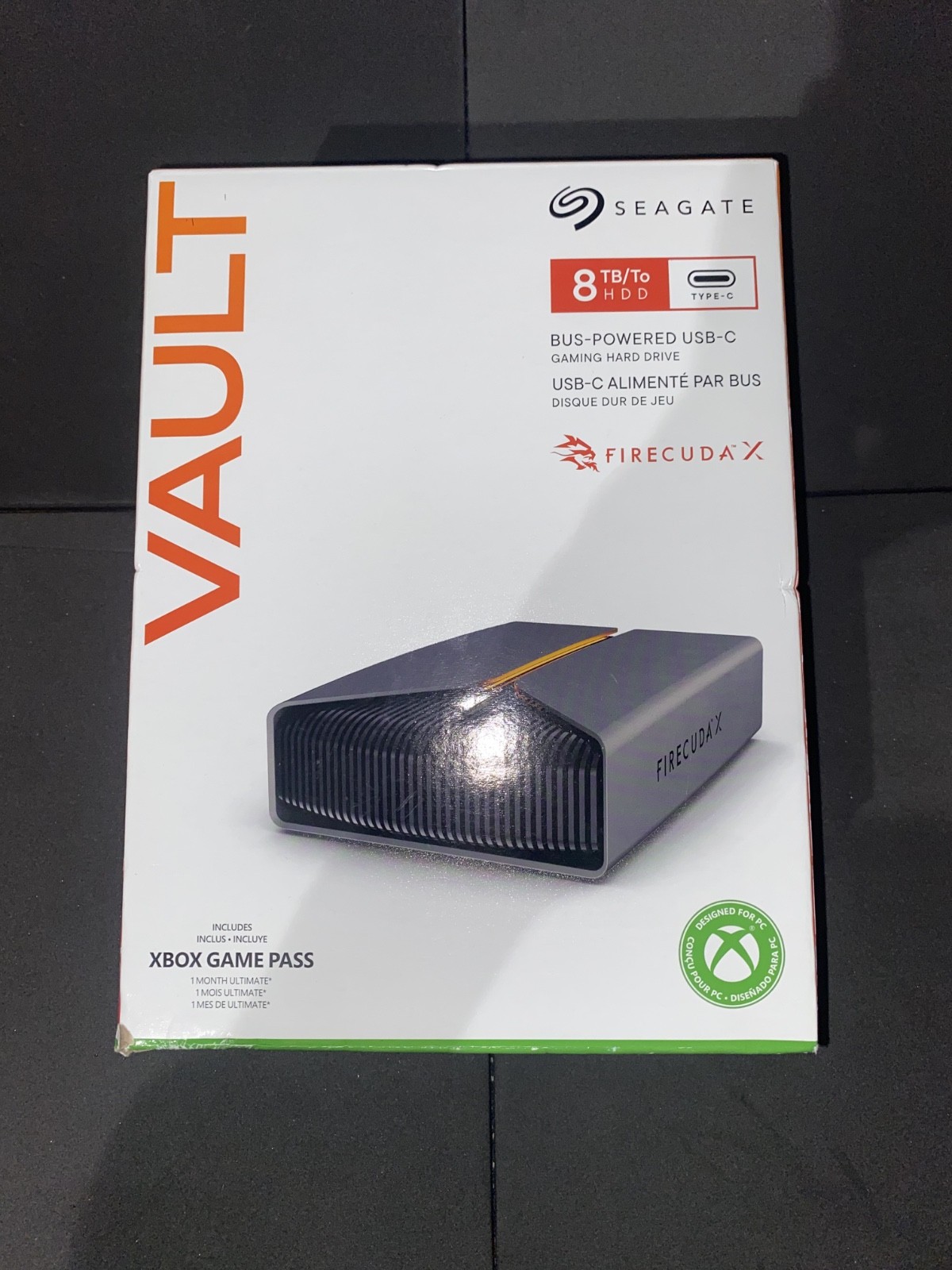 New SEAGATE VAULT FIRECUDA X 8TB BUS-POWERED USB-C GAMING HARD DRIVE