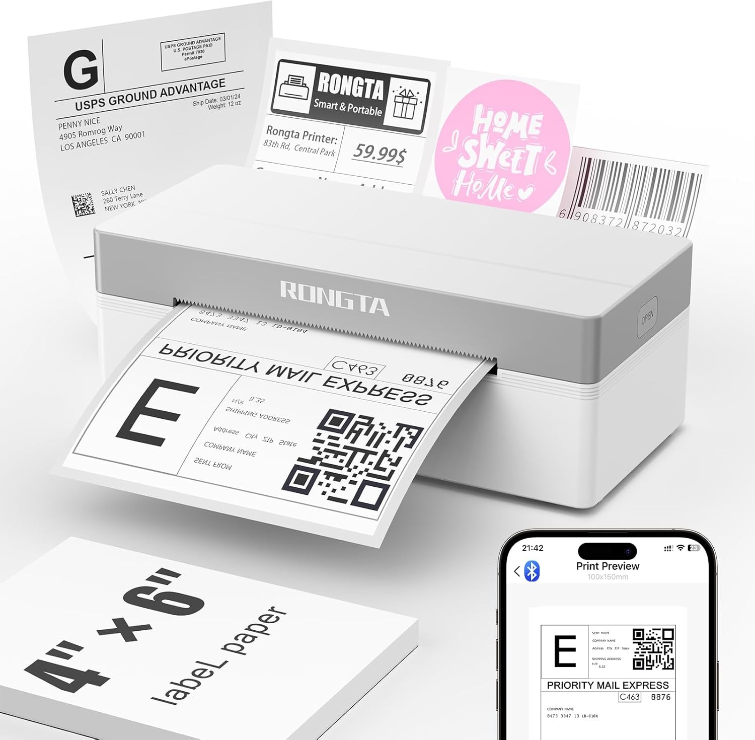 Shipping Thermal Label Printer, Bluetooth 4x6 Sticker Label Maker Wireless Sh...