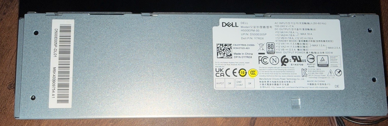 Used - Power Supply PSU Dell OEM G5 XPS 8940 7060 5060 G5-5090 500W H500EPM-00