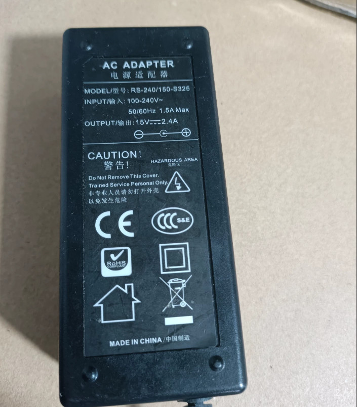 1pc15V 2.4A Power Adapter DC5521 5.5*2.1mm DC Plug Regulated Power Supply