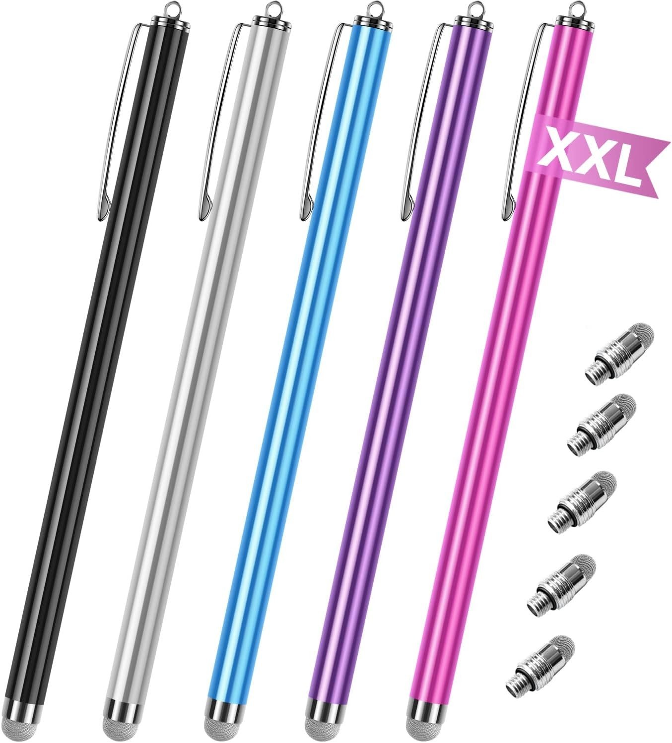 Stylus pens for Touch Screens [5 Pack Long Pen Body] Fiber mesh Solid color 