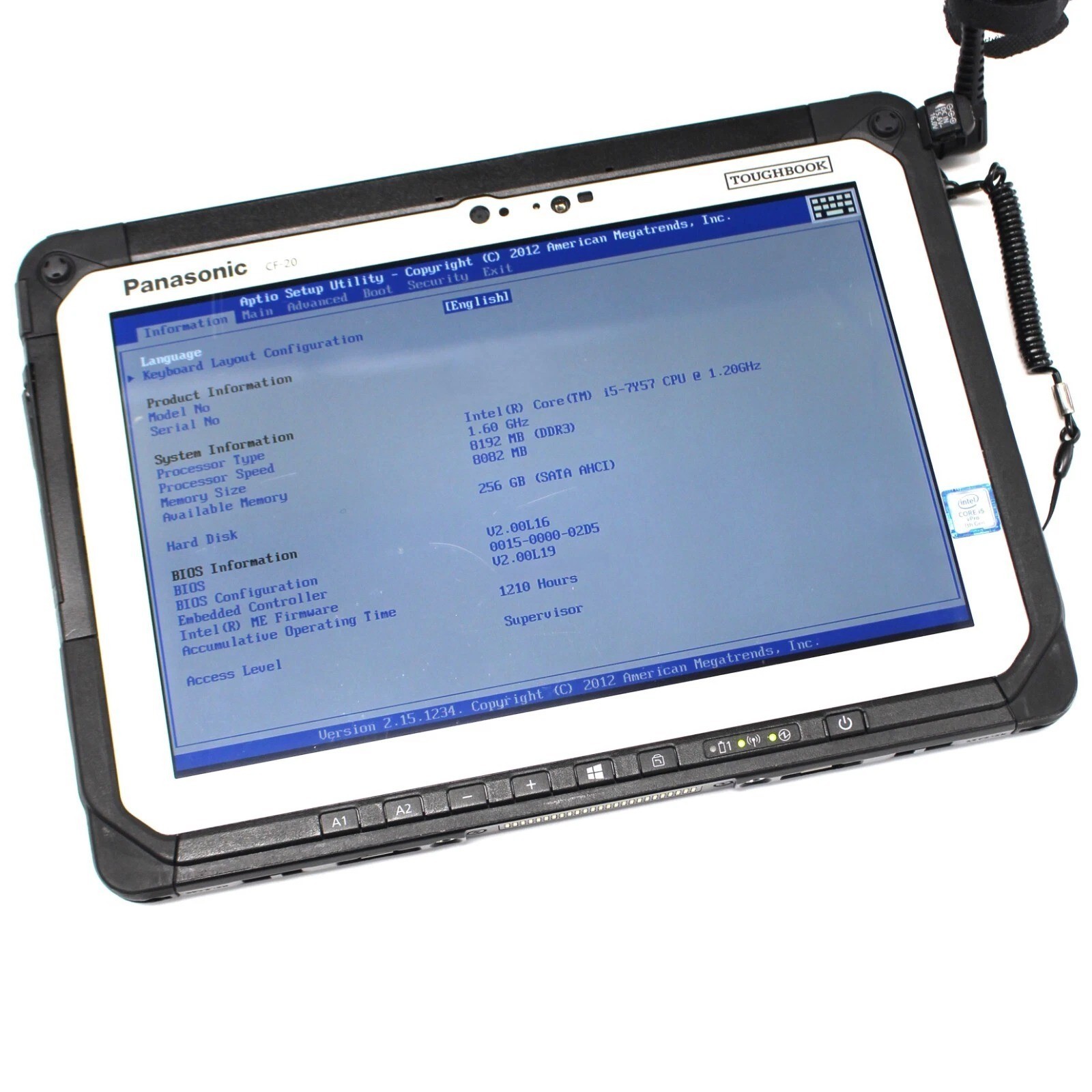 PANASONIC CF-20 MK2 Tablet 10.1", i5-7Y57, 8GB, 256GB, W10Pro NO KEYBOARD