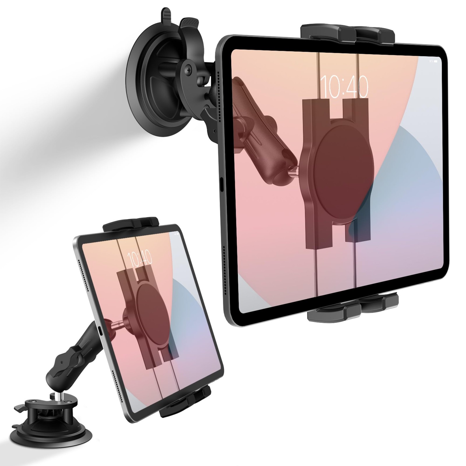 Heavy Duty Aluminum iPad Suction Mount for Truck, Car Fits 4.7"-12.9", Black