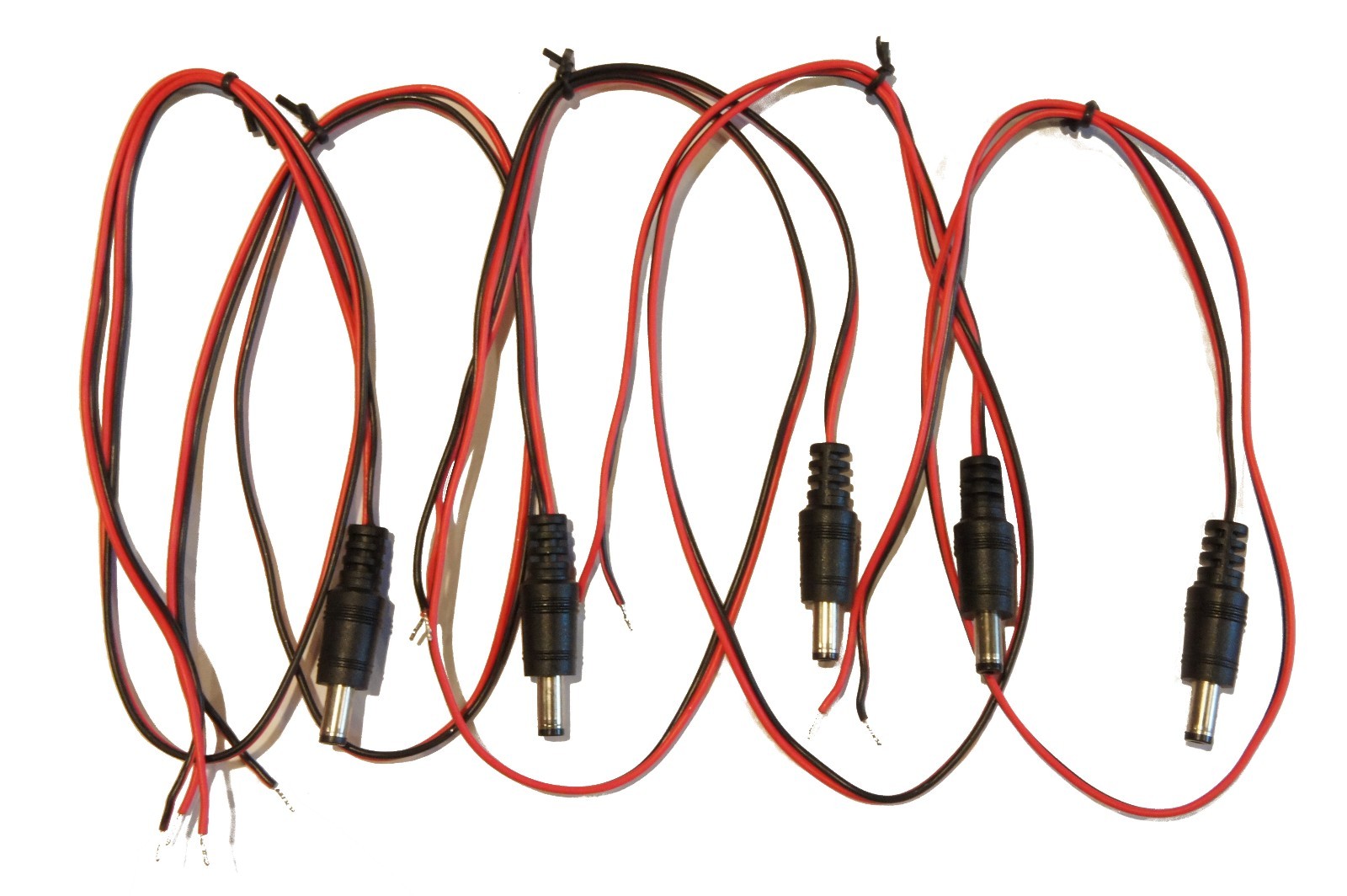 (5) Pack 24 in 2.1mm x 5.5mm DC male jack to open bare wire adapter cable + / -