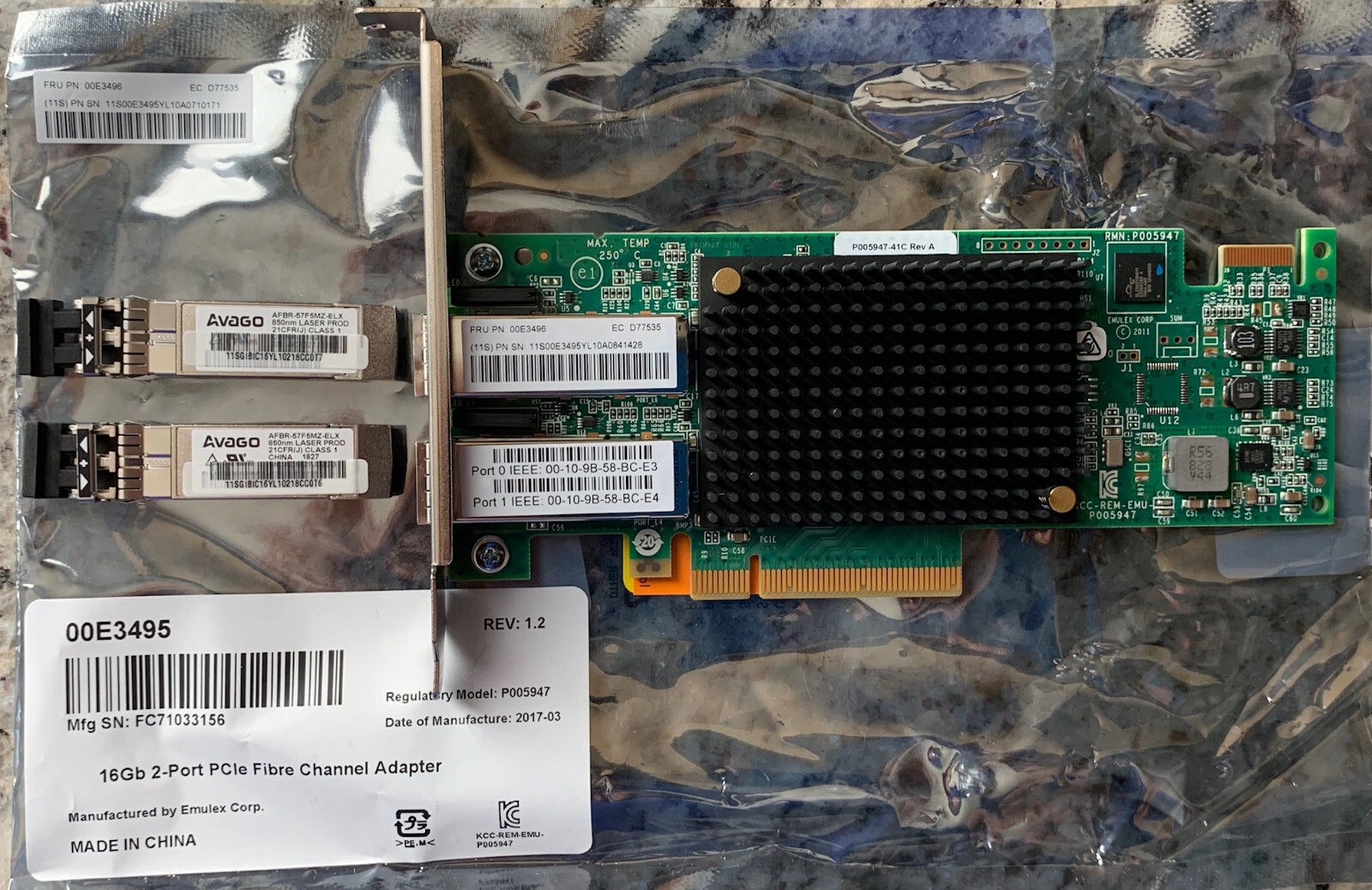 IBM 00E3496/Emulex LPE16002B  PCIe3 Dual-port 16Gb 2-port Fibre Channel Adapter
