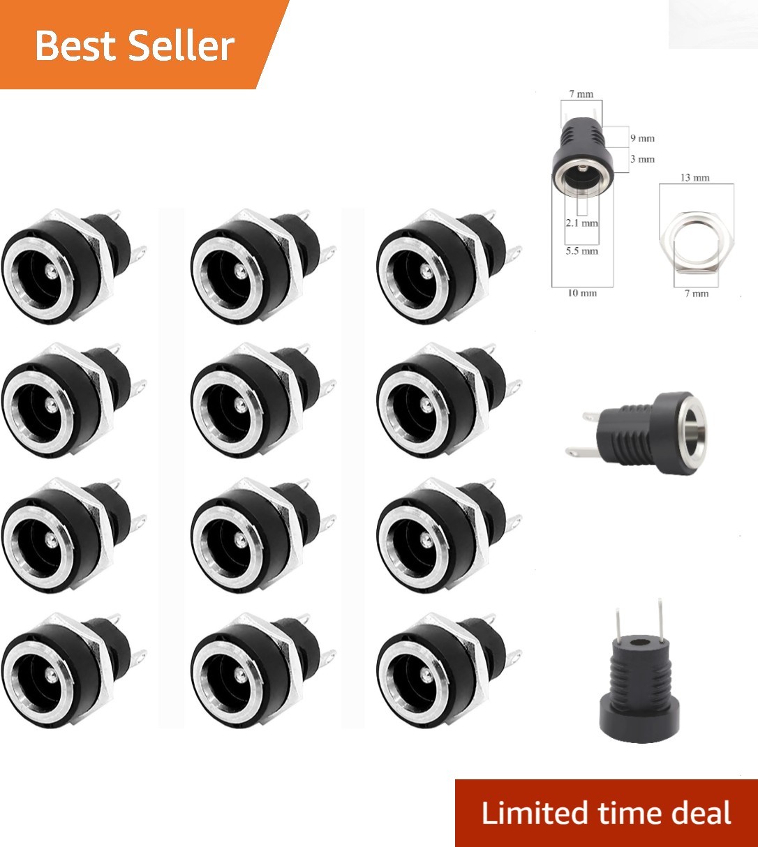 Reliable 12-Pack of 5.5mm x 2.1mm DC Power Jack Connectors - Easy Panel Mounting