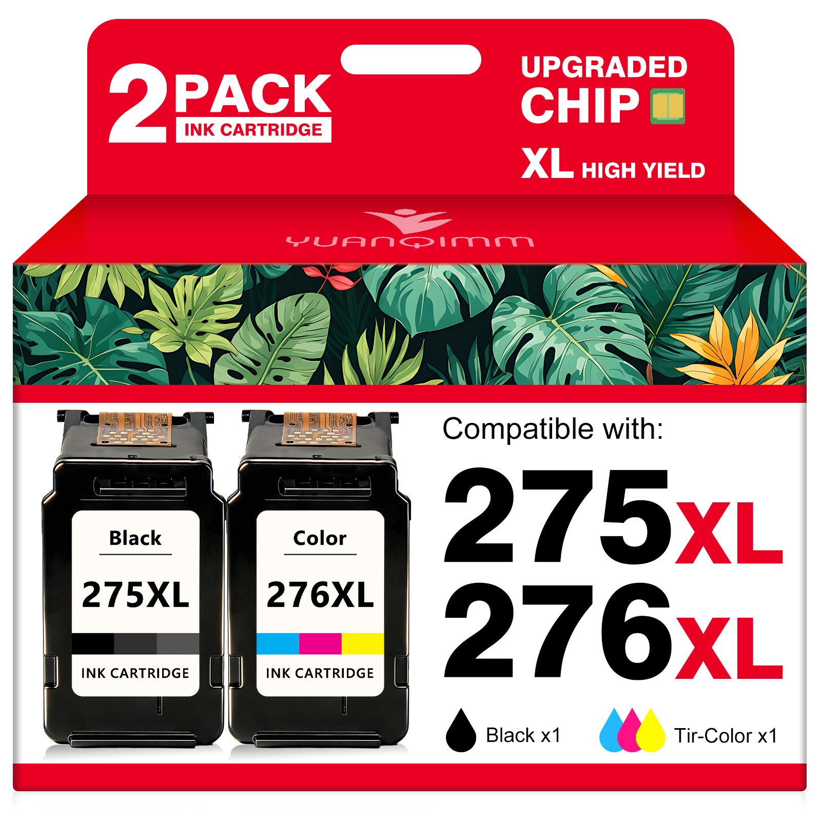 2 Pack PG-275XL CL-276XL Ink Cartridges For Canon PIXMA TS3520 TS3720 TR4720