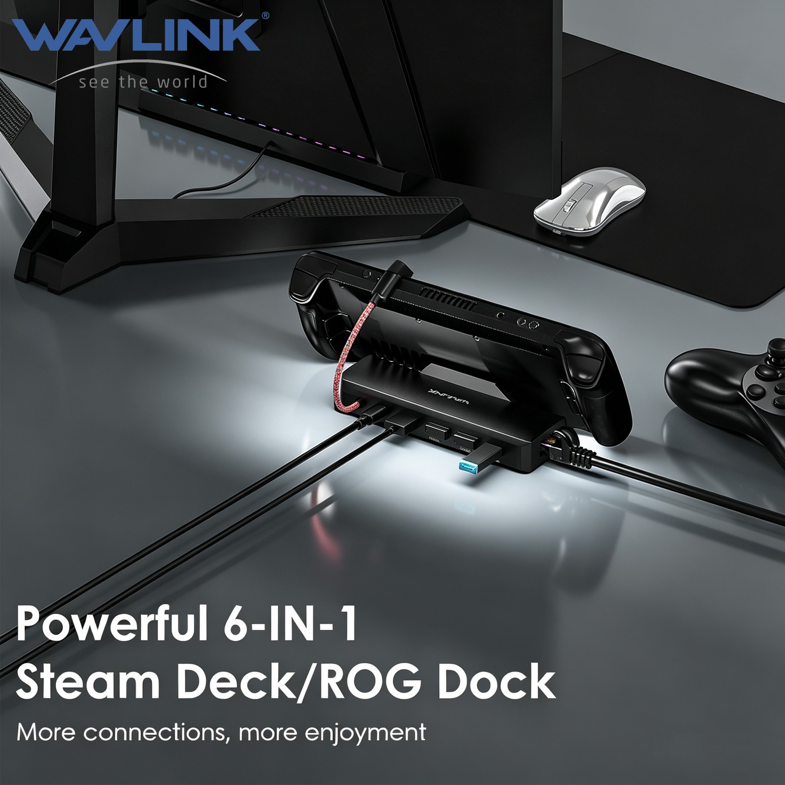 6-in-1 Docking Station for Steam Deck/ROG Ally 4K@144Hz HDMI 2.1 100W PD USB 3.2