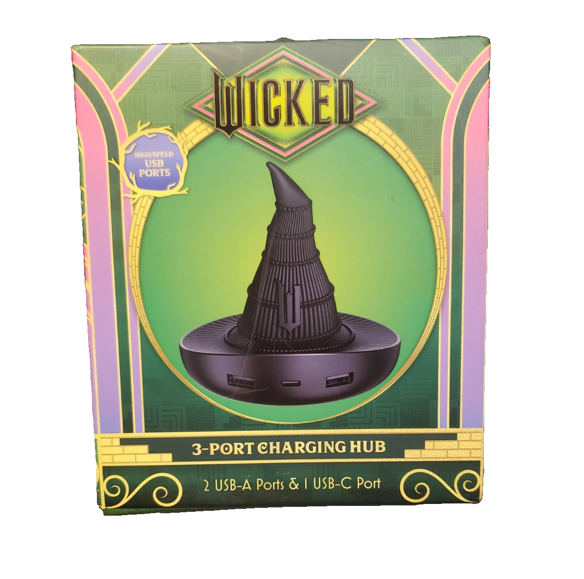WICKED WITCH HAT SHAPED 3 PORT CHARGING HUB STATION~NEW~2 USB 1 USB C PORT