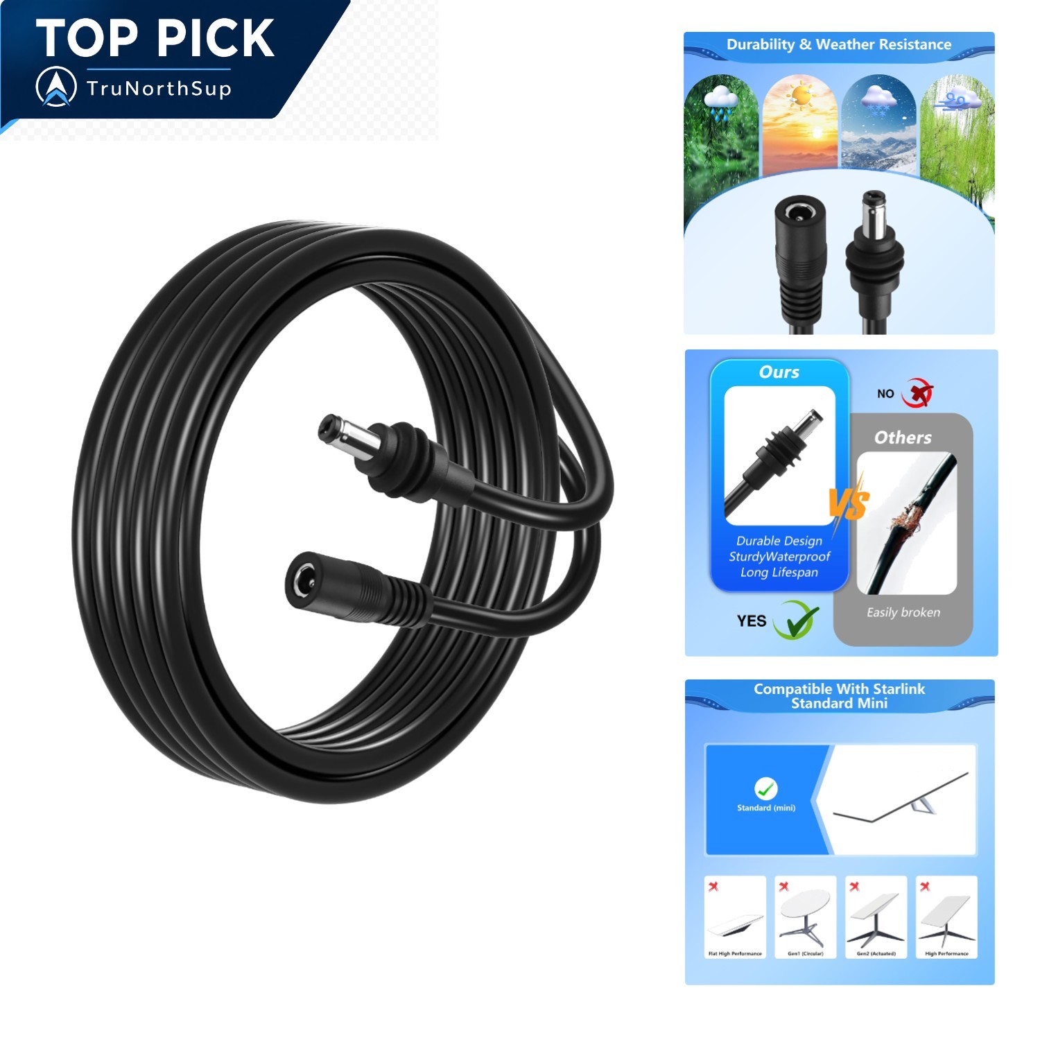 Starlink Mini Power Extension Cable 6.5FT Waterproof DC Male to Female Replac...