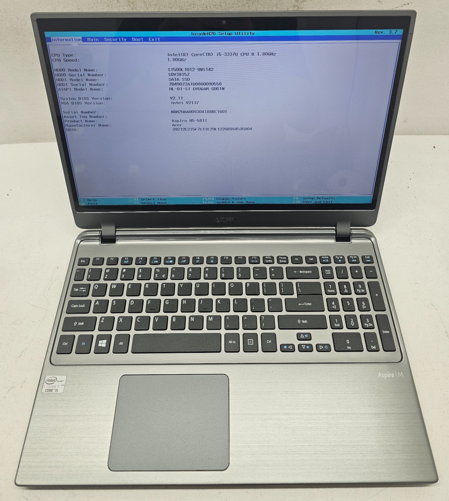 Acer Aspire M M5-581T-6405 Laptop Intel i5-3337U 6GB RAM 500GB HDD NO OS (FL)
