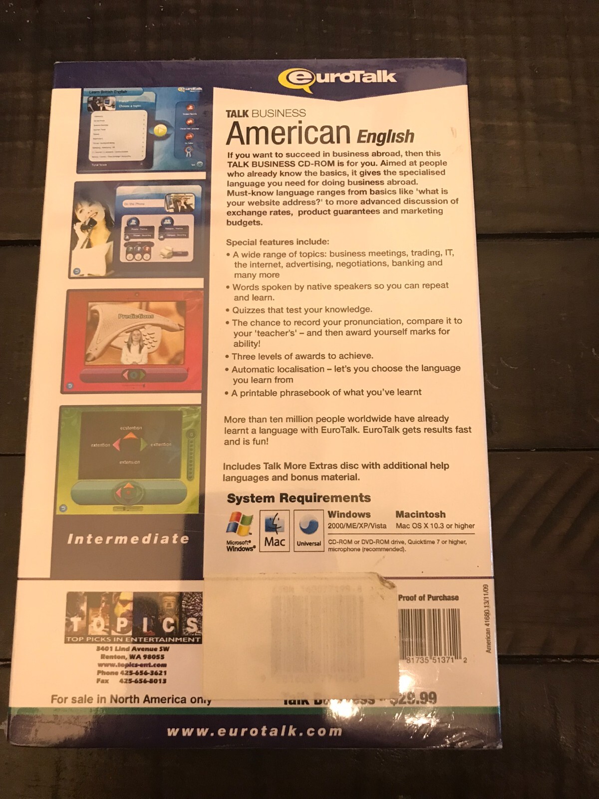 Eurotalk Learn American Software for PC or Mac Talk Business