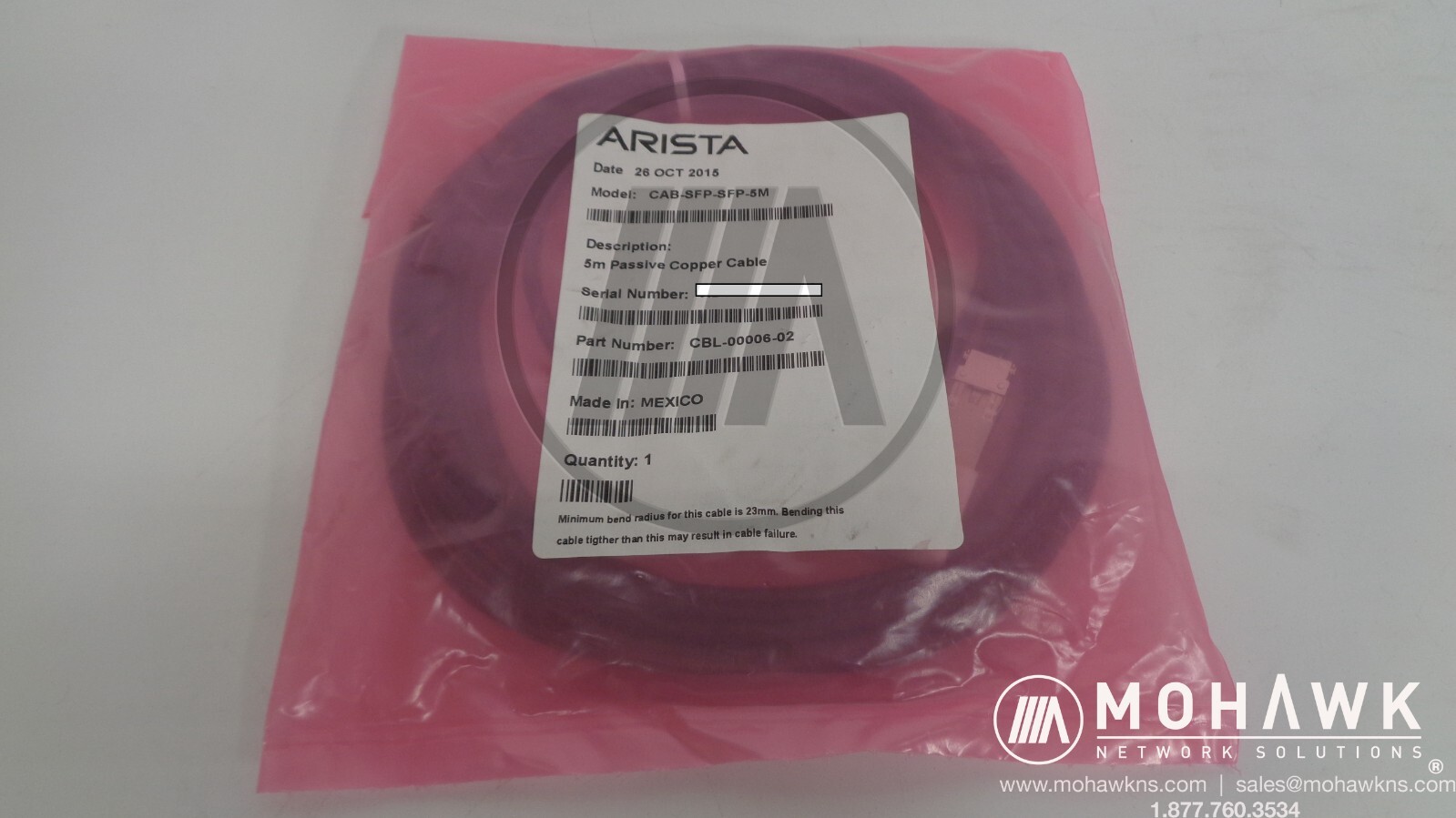NEW Arista CAB-SFP-SFP-5m Passive Copper Cable Cord CBL-00006-02