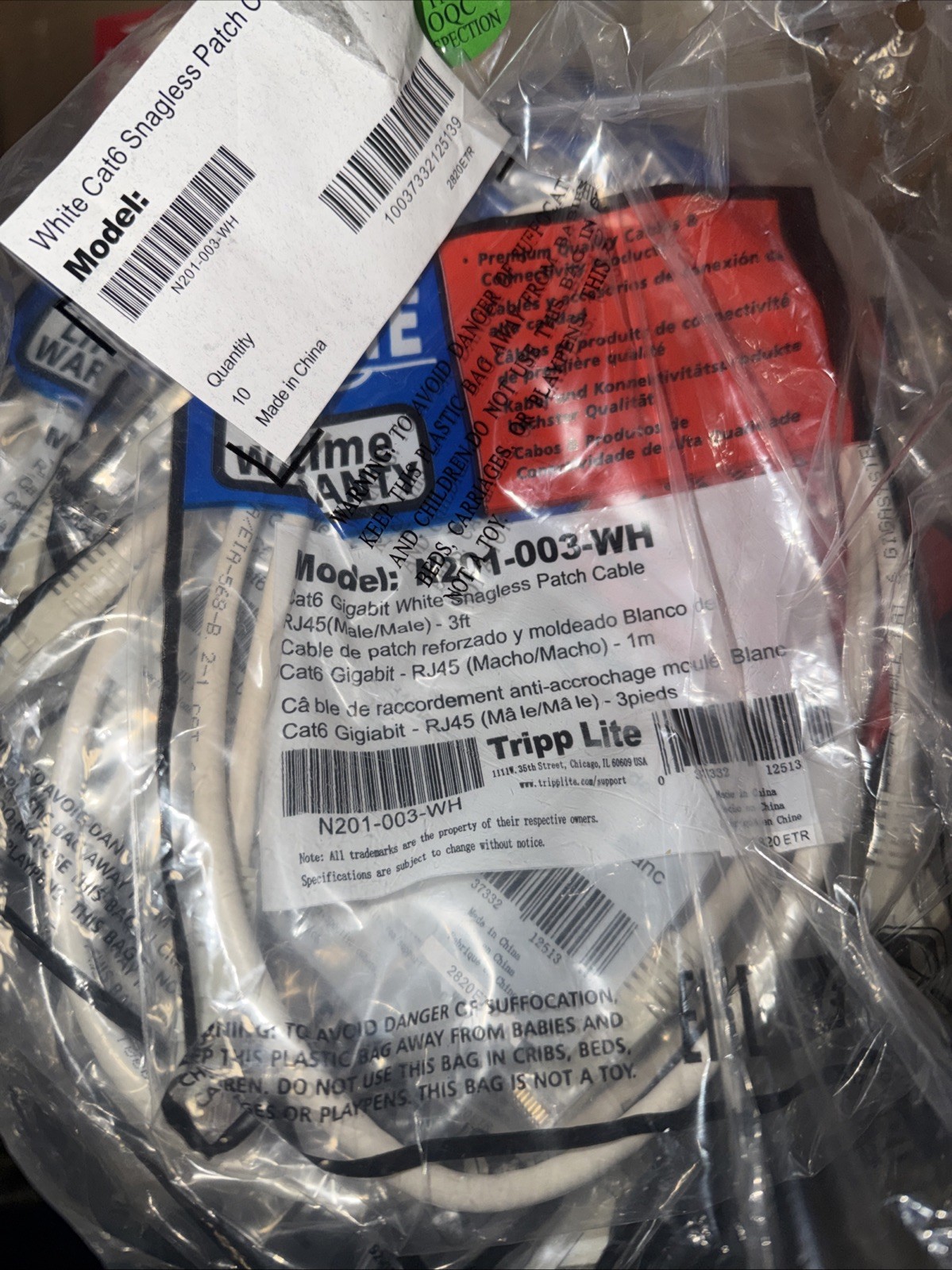 N201003wh Cat6 Gigabit White Stables Patch Cable 3ft