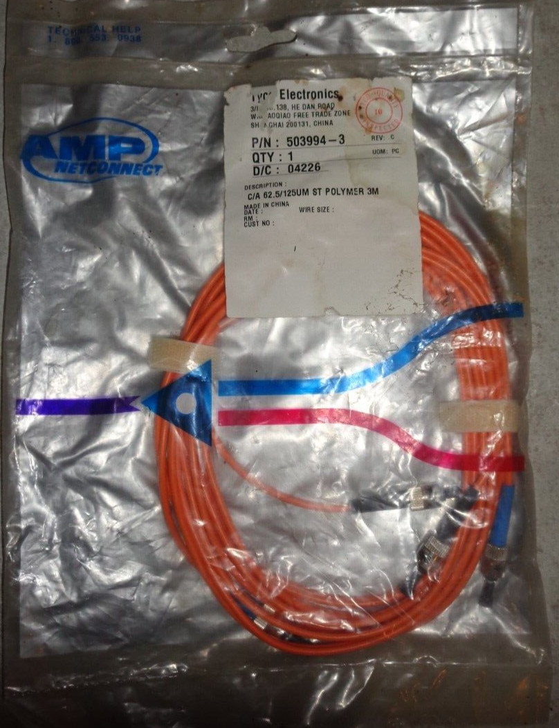 TYCO ELECTRONICS 503994-3 C/A 62.5/125 UM ST POLYMER 10 FT ORANGE ***