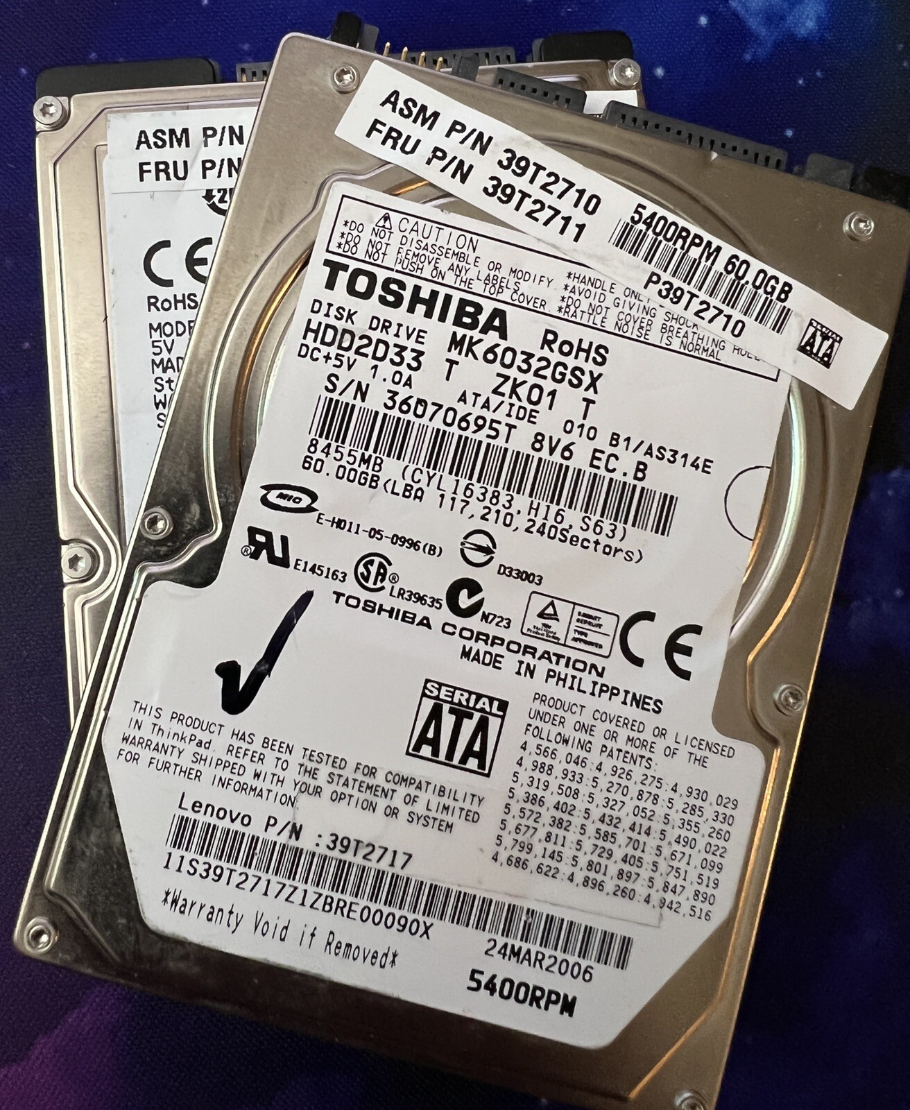 LOT OF QTY 2 60gb 2.5" Laptop SATA Replacement Hard Drives MIXED BRAND AS IS