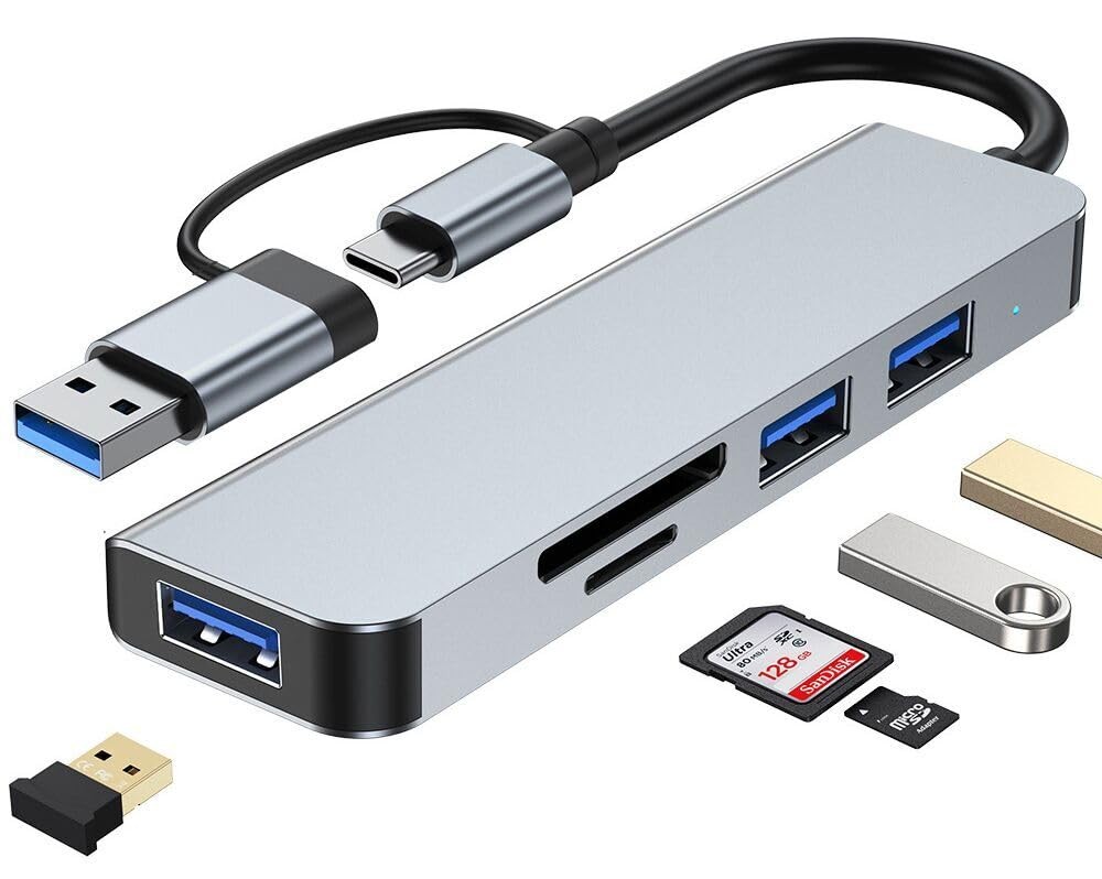 5-in-1 USB Hub with SD Card Reader, USB 3.0 Adapter for Laptop PC MacBook