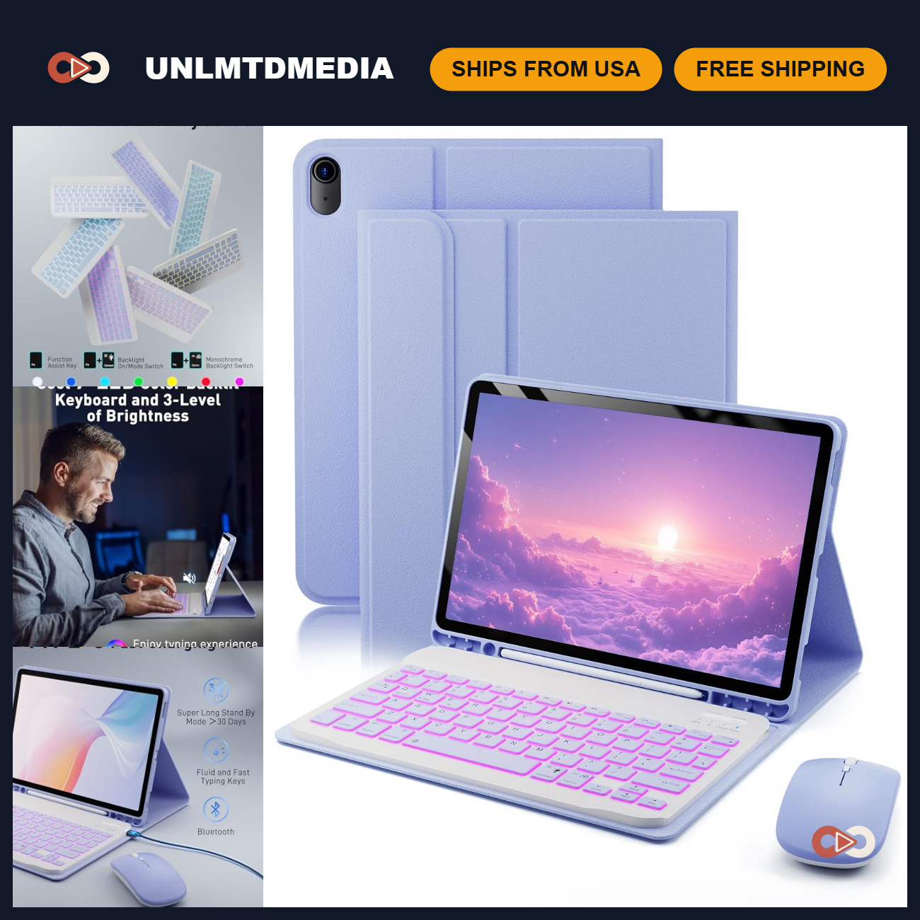 iPad Air 11" Case with Keyboard & Backlit Magic Keyboard, Pencil Holder - Purple