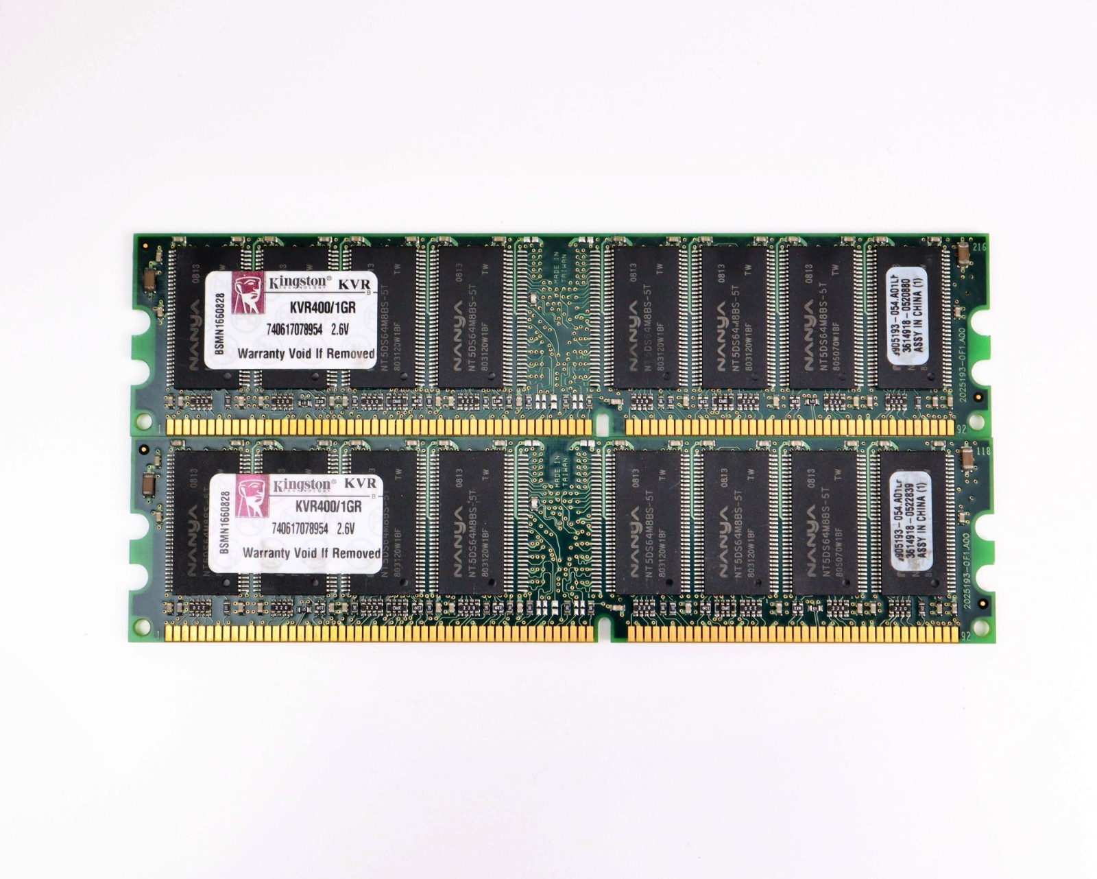 Kingston 2GB Kit (2x1GB) DDR1 400MHz PC3200 184-Pin Desktop RAM KVR400/1GR