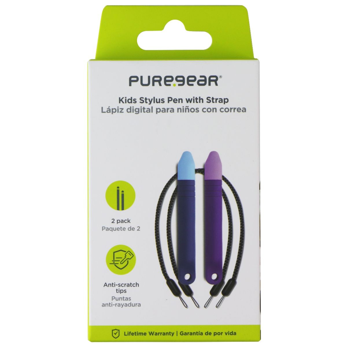 PureGear Kids Stylus Pen with Strap and Anti-Scratch Tips - Blue/Purple (2 Pack)