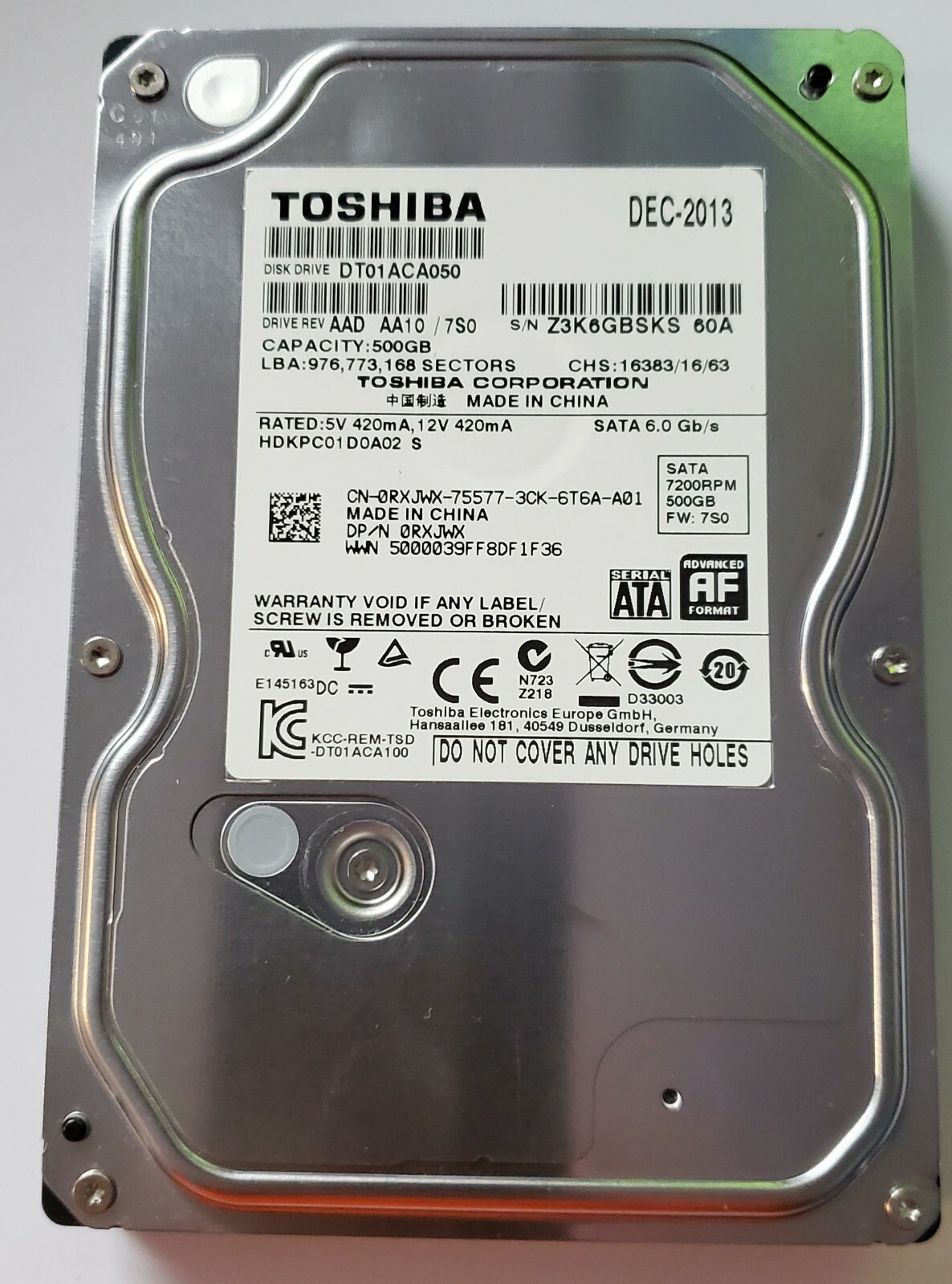 Toshiba DT01ACA050 500GB Internal 7200RPM 3.5" HDD SATA TESTED