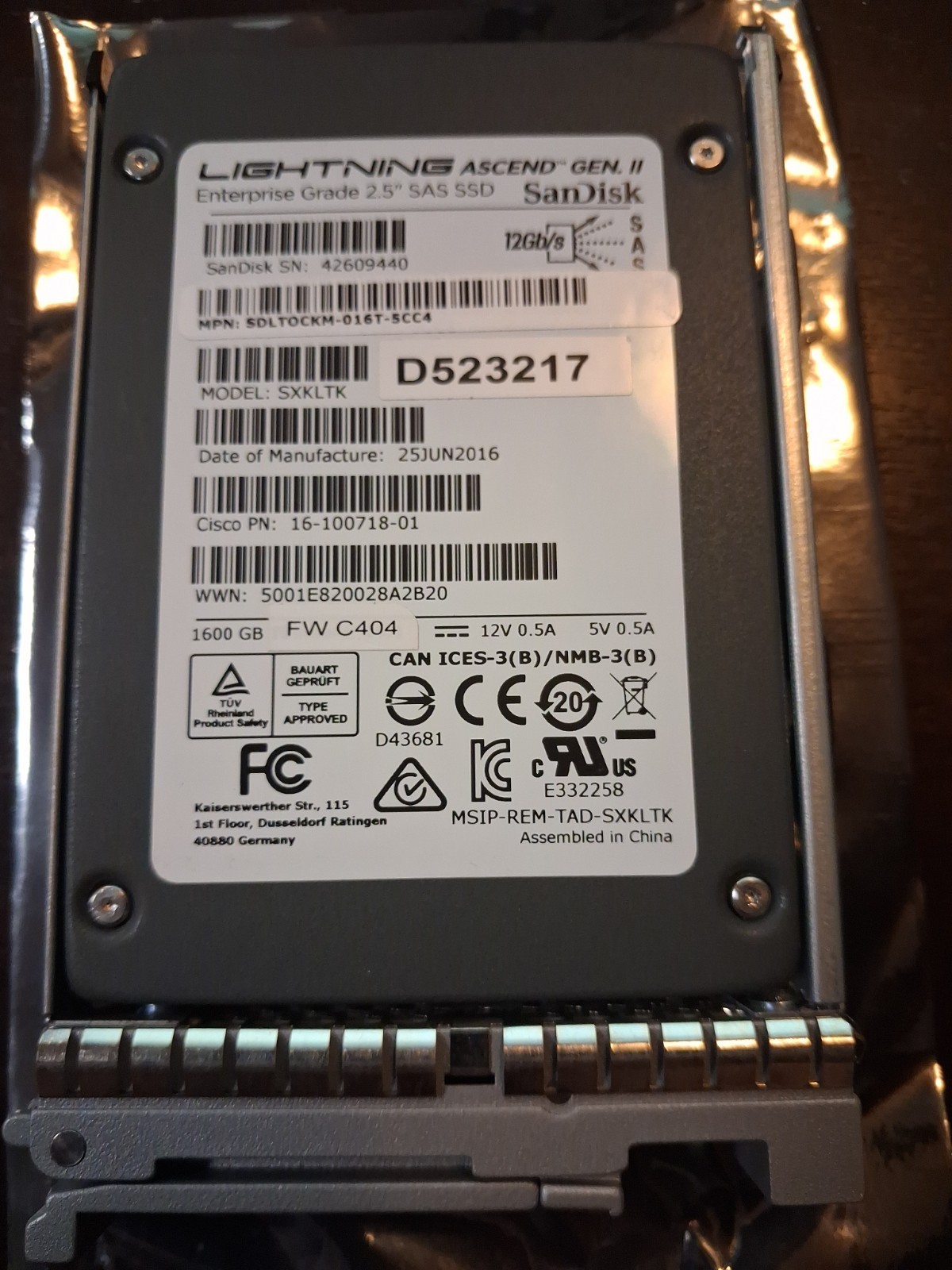 Cisco SanDisk Lightning Ascend Gen II 1.6TB 12Gb/s SAS 2.5" Enterprise SSD
