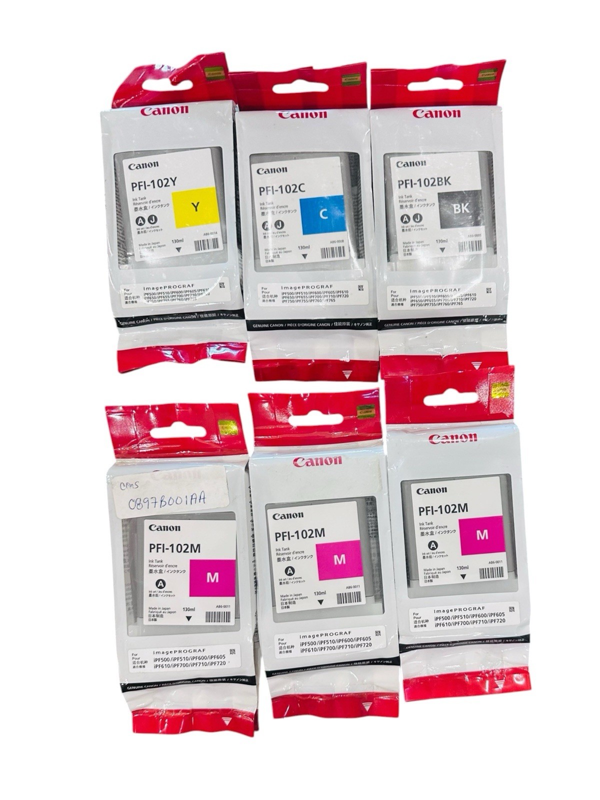 Lot 6 Canon PFI-102 Ink Cartridge PFI-102BK PFI-102Y PFI-102C PFI-102M Expired