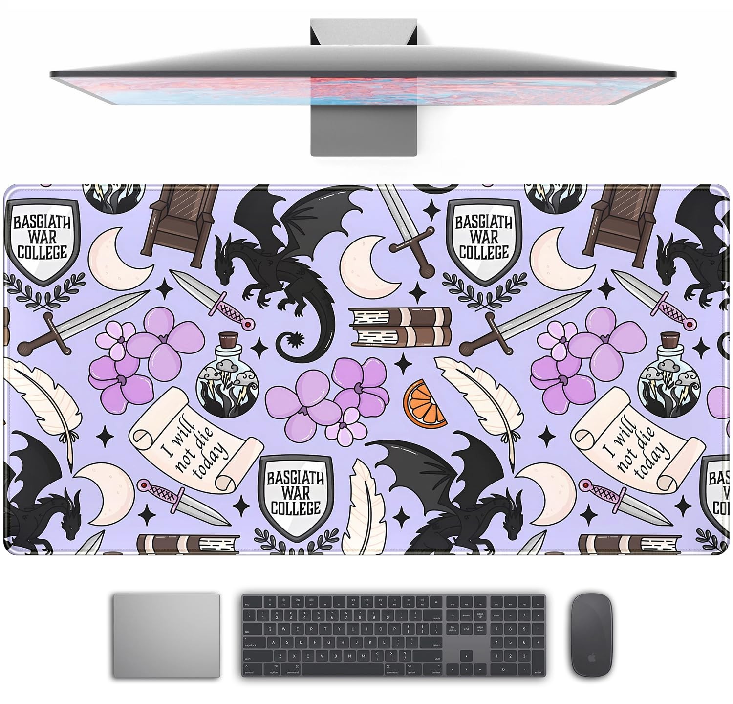 Cute Desk Pad Kawaii Black Loong Mouse Pad Purple Magic Desk Keyboard Pad, La...