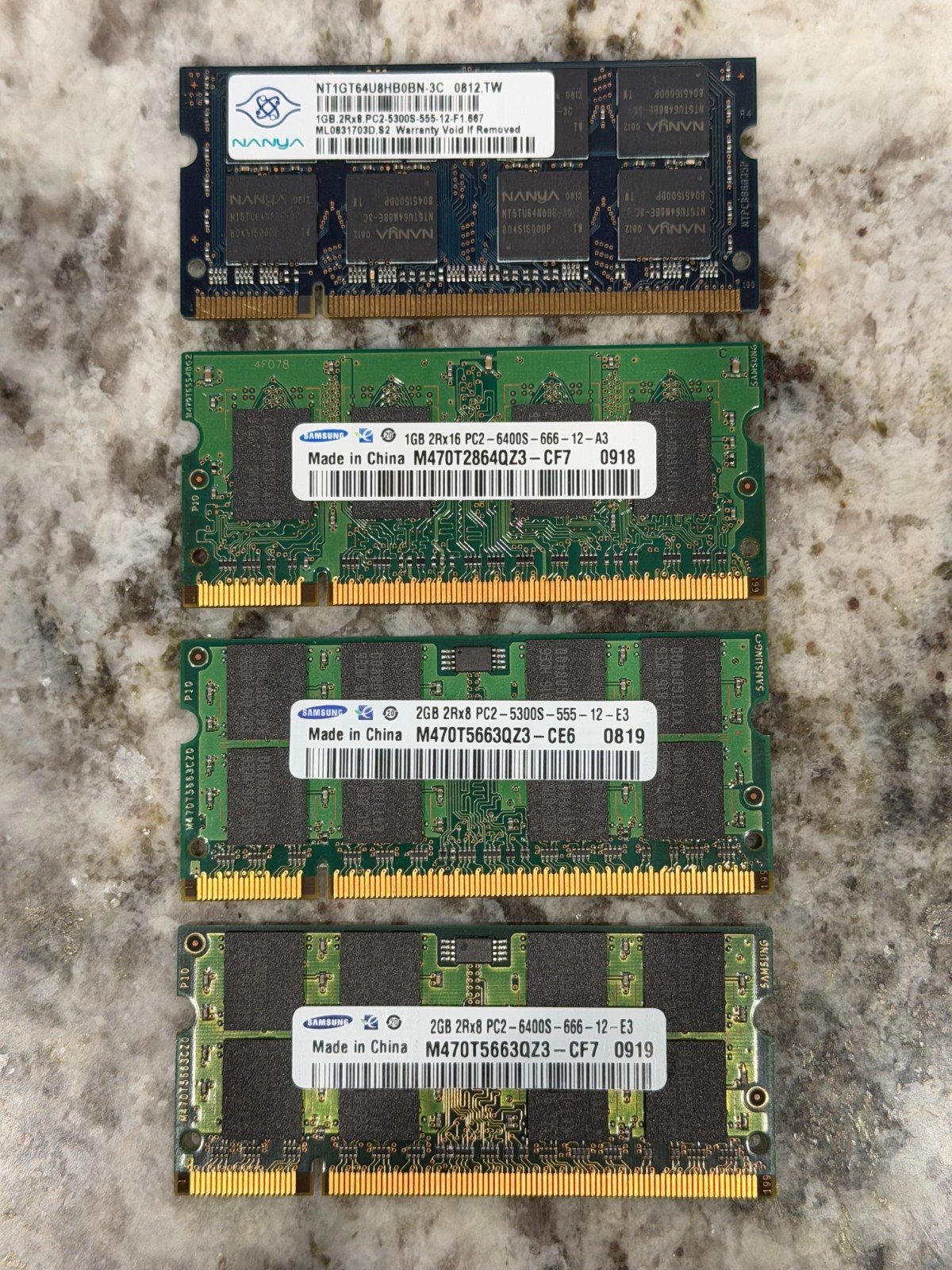 4 Sticks of Laptop Ram Memory (2x2GB) and (2x1GB) Total 6GB Memory