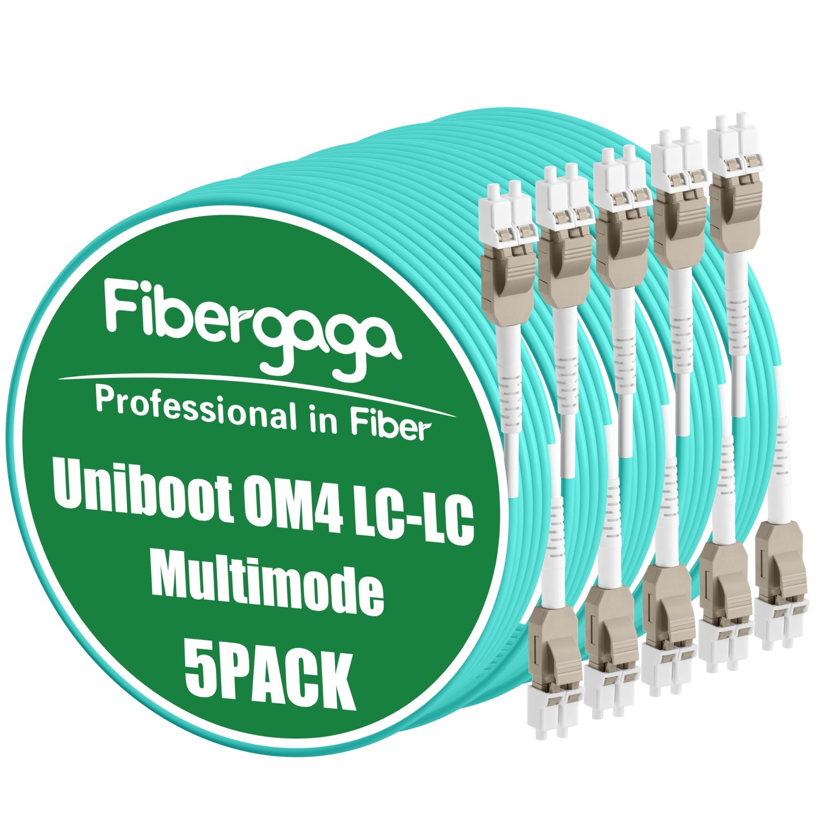 5 Pack Uniboot OM4 LC to LC Fiber Patch Cable Duplex 10GB 50/125m 0.5M 1.6ft