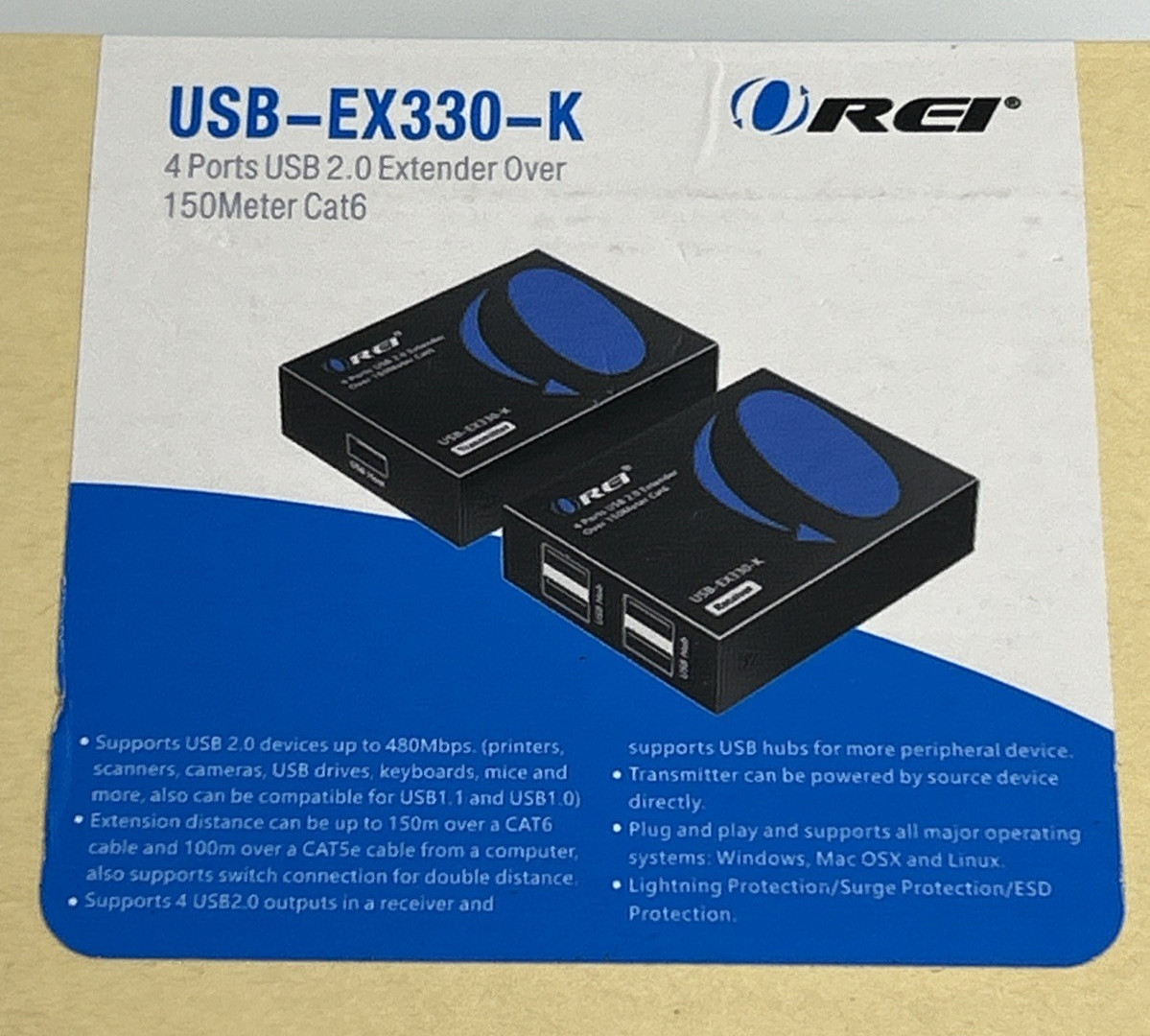 OREI USB 2.0 Over Ethernet Extender Upto 330 Feet (USB-EX330-K) *NEW*