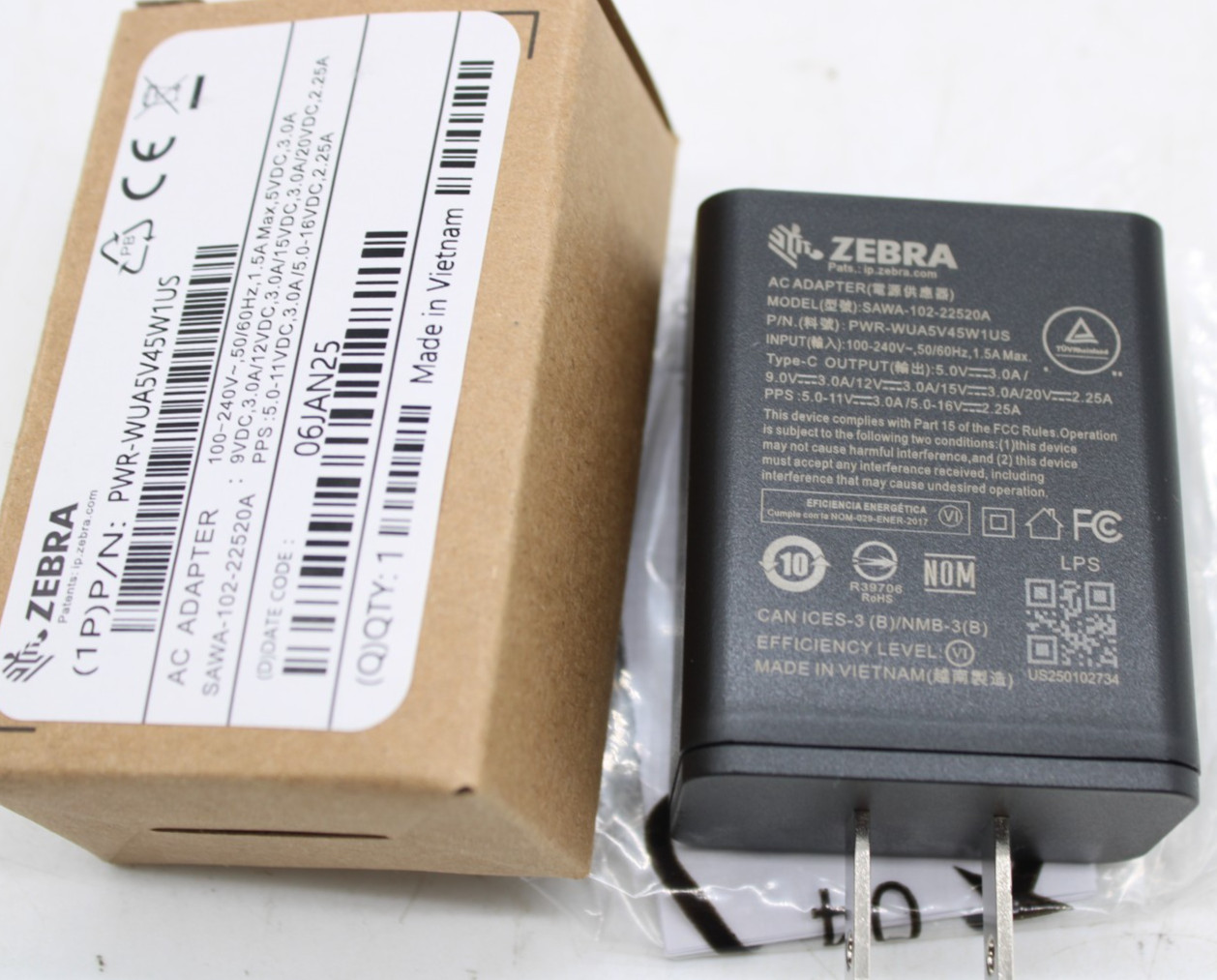 OEM Zebra SAWA-102-22520A USB Type-C Power Adapter PWR-WUA5V45W1US  - NIB