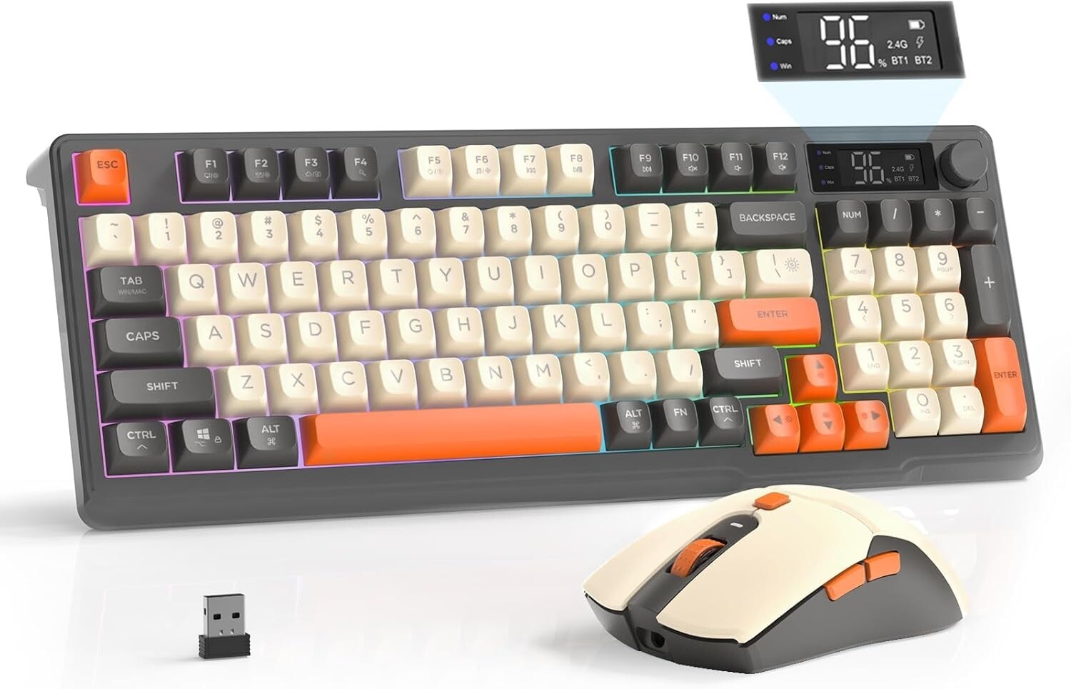 ZIYOULANG T96 Wireless Gaming Keyboard and Mouse Set, BT/2.4GHz, Smart Display