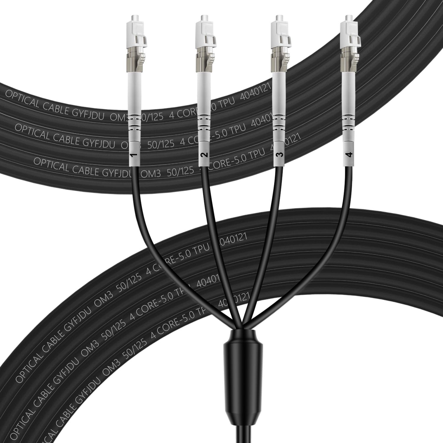 FLYPROFiber- 4 Core OM3 LC to LC Outdoor Armored Fiber Cable, 4 Strands Multimod